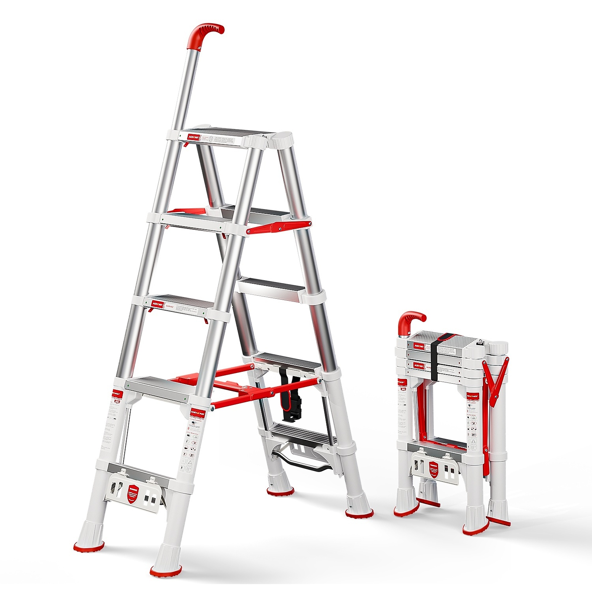 BlackTeck Aluminum Folding Step Stool — 4.5ft., Adjustable Handrail, 600-Lb. Capacity, Type IAA, Model# N2-310DB